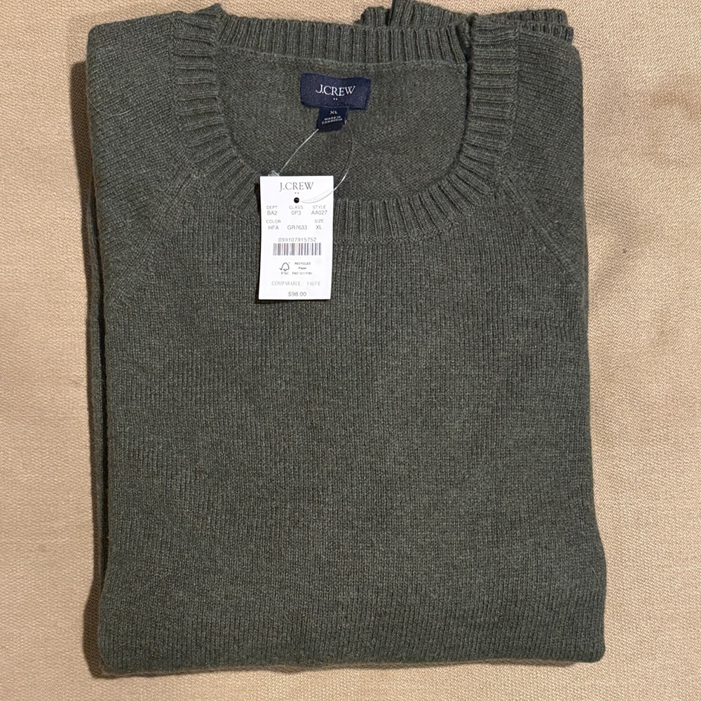 J. Crew Men's Olive Crewneck Sweater, XL
